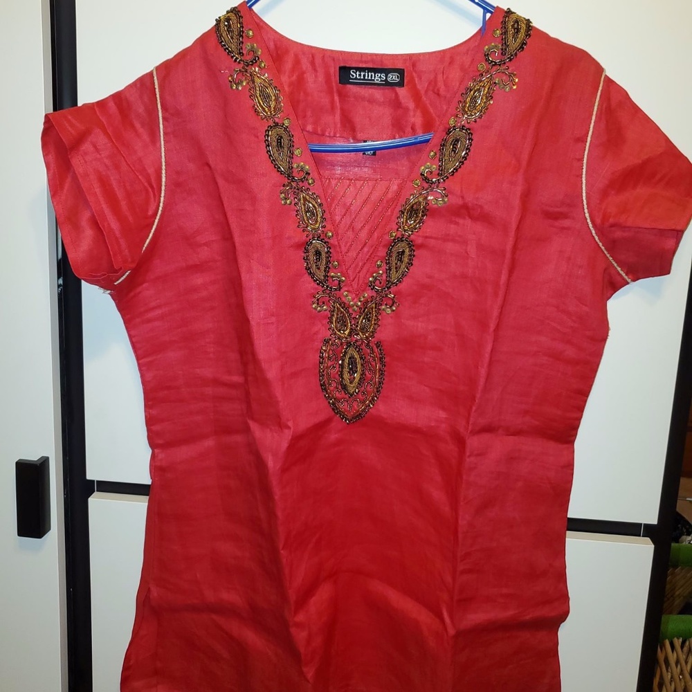 Terrycot Silk Embroided Western Style Short Kurta